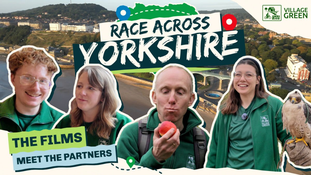 Race Across Yorkshire – the films and partners Race Across Yorkshire film collection: Patrick, Victoria, Charles and Ria, with a falcon and Scarborough behind them.